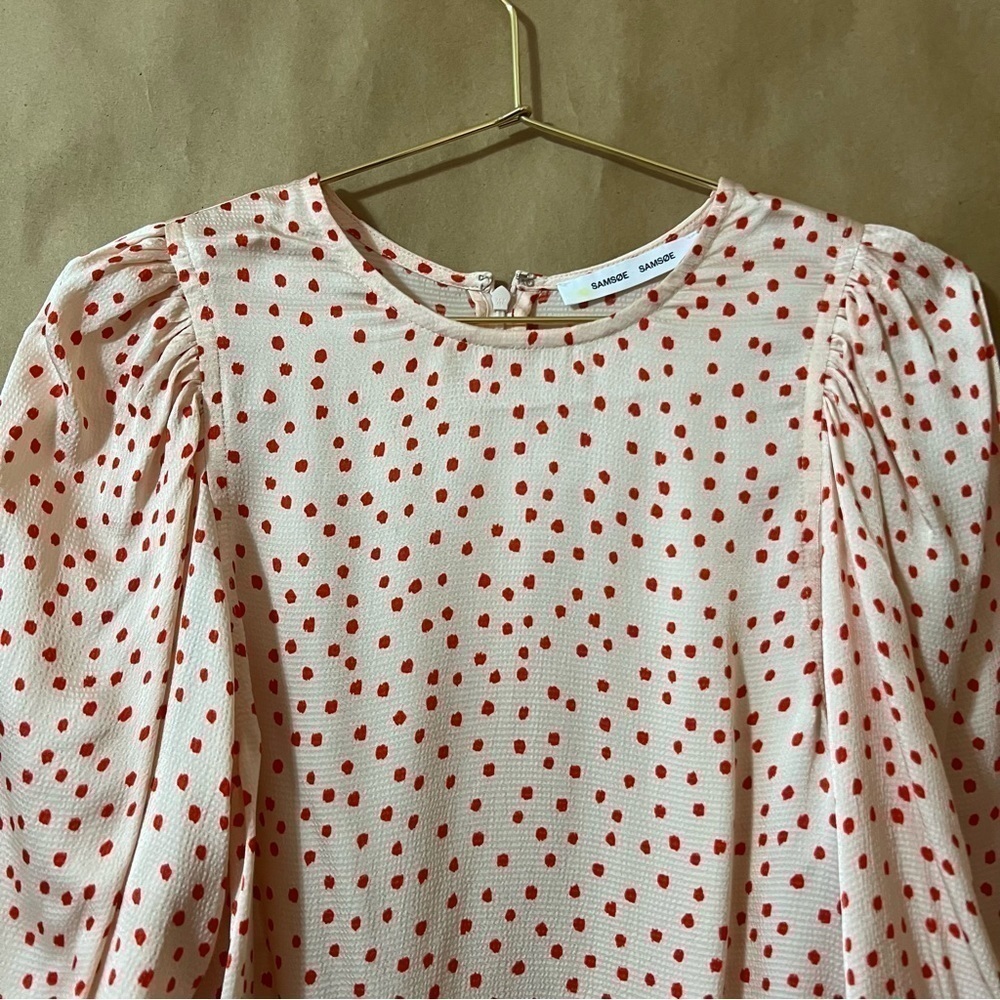 Samsoe Samsoe | Celestina Blouse Aop Pearl Drops Puff Sleeve Popover Top Size XS - Picture 4 of 11